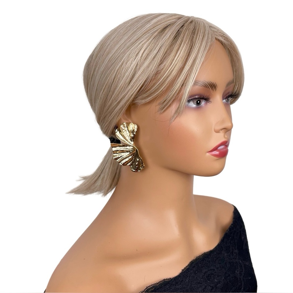 House of Harlow 1960 Gold Twisted Ginkgo Leaf Statement Earrings - Picture 6 of 8